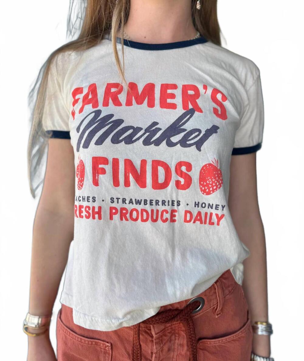 NEW THE ORIGINAL RETRO BRAND farmer's market ringer tee in white